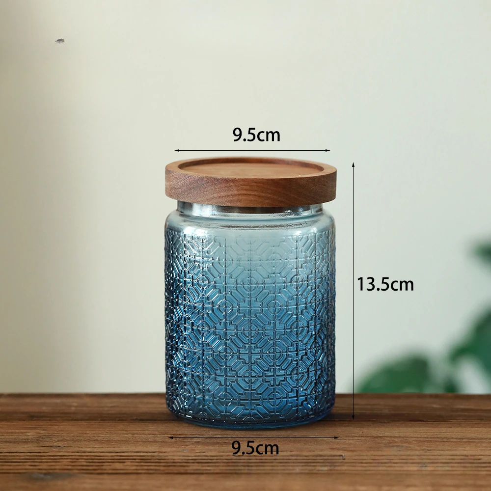 Vintage Glass Kitchen Storage Jar Kitchen and Pantry Glass Storage with Airtight Wood Lid for Cookies Candy Coffee Tea 5