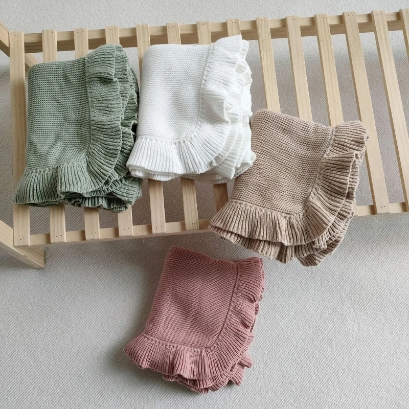 Cotton Knitted Baby Blanket Soft Solid Colour Newborn Swaddle Wrap Ruffle Boys Girls Bedding Blanket Baby Stroller Cover ruffled muslin baby blanket soft bamboo newborn swaddle wrap floral headband boys girls receiving blanket bedding accessories