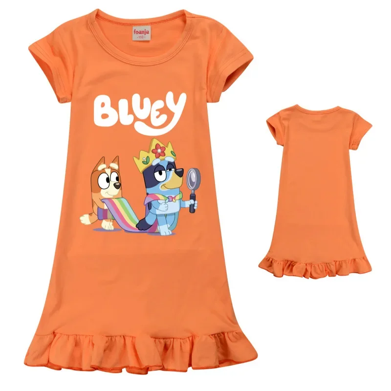 Bluey Family 여아용 원피스 아이스 실크 잠옷, 홈웨어, 원피스 공주 원피스 파티, 해변 원피스, 생일 선물, 100cm  160cm