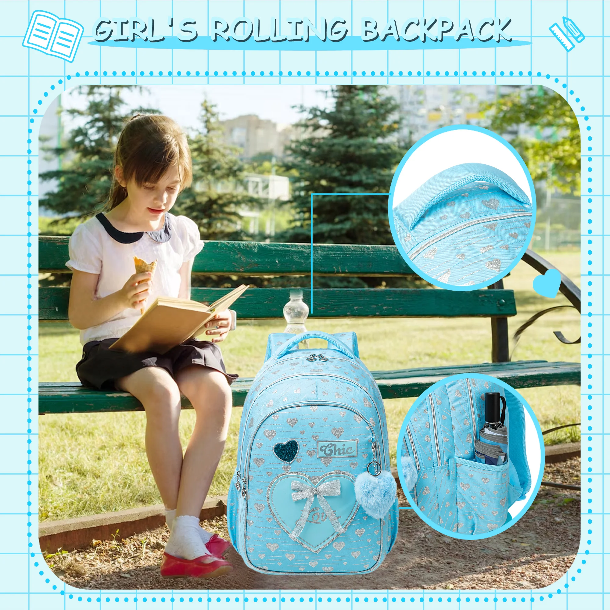 New Bowknot Ribbon Backpack Girls Backpack with Lunch Bag and Pen Bag for Elementary School for Picnic Travel Best Gift 6
