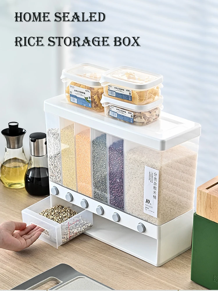 Rice Storage Box Home Sealed Kitchen Storage Organizer Wall Mounted Cereal Grain Container Dry