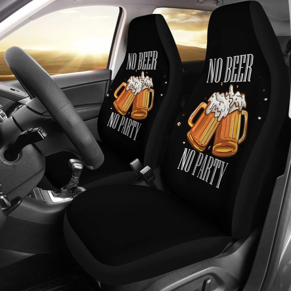 

No Beer No Party Alcoholic Drunk Funny Car Seat Covers 210206,Pack of 2 Universal Front Seat Protective Cover