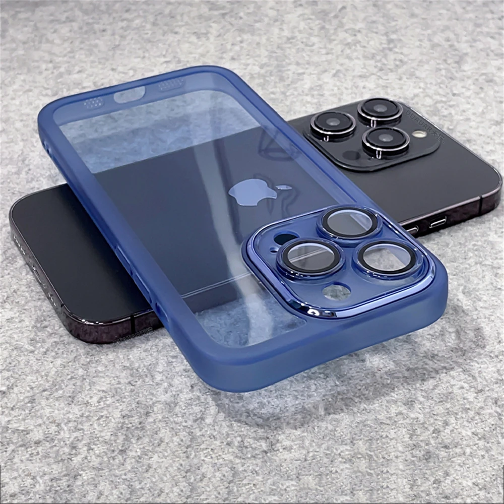 thumbnail image 1 of Con protección de lente, funda transparente antideslizante para iPhone 16, 15, 14, 13, 12, 11 Pro Max, X, XS, XR, funda transparente de silicona suave antideslizante, 1 of 5