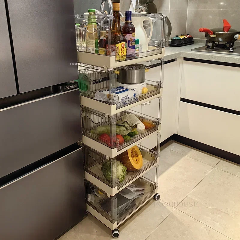 Living Room Bedroom Kitchen Storage Trolley Multi-functional Kitchen Trolleys Multi-layer Fruit Vegetable Storage Auxiliary Cart