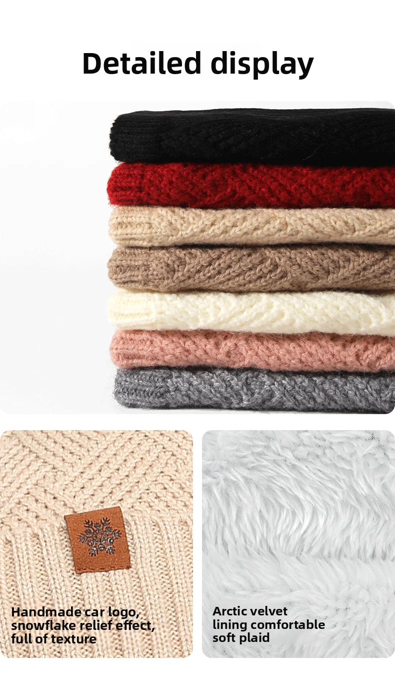 Herren/Damen Outdoor Warme Fleece-gefütterte Strickmützen Winter Kältebeständige doppellagige Strumpfmütze Einteiliges/dreiteiliges Set Skullies – Detail 8