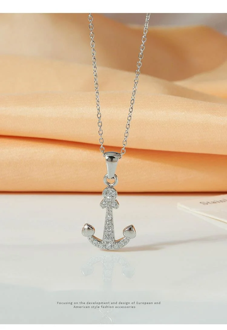 Collana semplice in acciaio al titanio con nave pirata vintage, stile hip hop, ancora, punk, non sbiadisce, con zircone femminile, catena per clavicola con senso avanzato_voghion.com