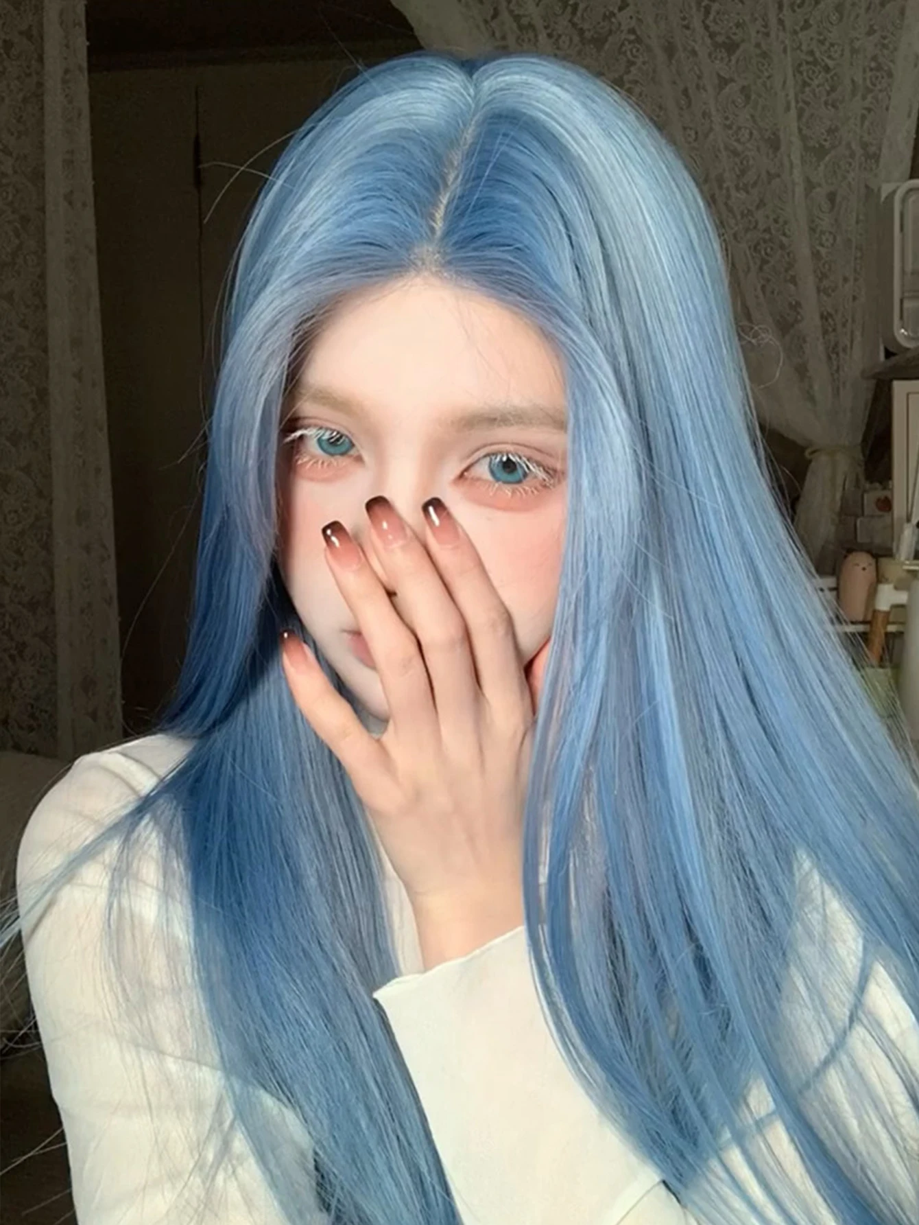 Synthetic Blue Long Straight Lace Front Wig for Women