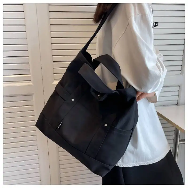 

Simple Solid Women Canvas Shoulder Bag Large Capacity Designer Handbags Shopper Casual Commute Tote Bag Woman Harajuku