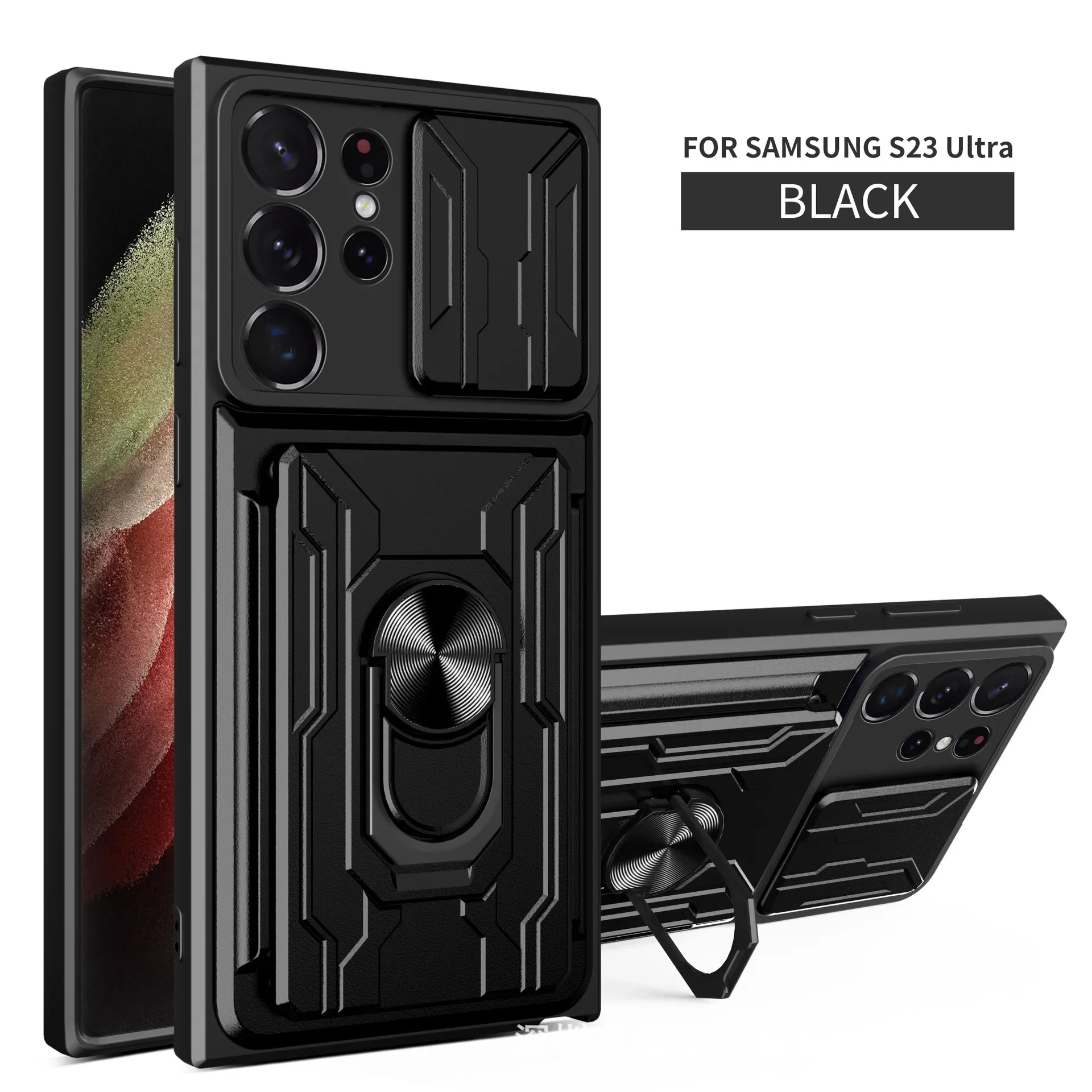 thumbnail image 1 of Case For Samsung S24 Ultra Plus S23 S22 Ultra Plus A54 A14 A15 A34 A53 Slide Stand Ring Camera Military Grade Card Slot Cover, 1 of 5