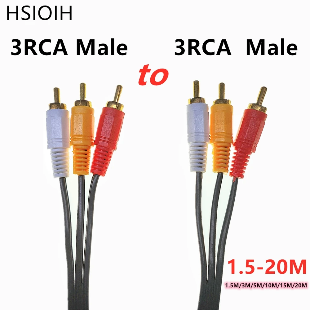 3RCA Male to 3 RCA Male Composite Audio Video AV Cable Plug 3X RCA Retail 1.5M 3M 5M 10M 15M 20M