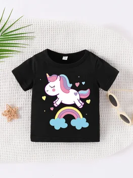 0-3-year-old Summer New Newborn Boys and Girls Baby Solid Color Print Pullover Round Neck Short Sleeve T-shirt