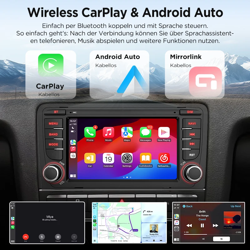 Radio para Auto Junsun de 7 Pulgadas con Android 15 para Audi A3 8P S3 2003-2012, Inalámbrico para Apple CarPlay, Pantalla Táctil IPS, Reproductor Multimedia Estéreo, Sistema Inteligente para Auto, Unidad Principal Autoradio 2 Din, Navegación GPS, BT, 4G, WIFI, 8 Núcleos, FM, DSP, RDS, SWC, DAB+ 3