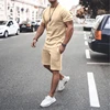 Solid Color Europe And The United States Men's 13 Color Summer New Short Sleeve Tshirt +Shorts 2pcs set Leisure Sports Men Suit 3