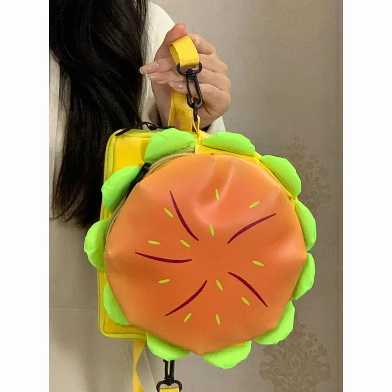 Cute 3D Cheese Hamburger Crossbody Bag Women's Japanese Style Cartoon Shoulder Bag Fashion Casual Daily Use Small Backpack