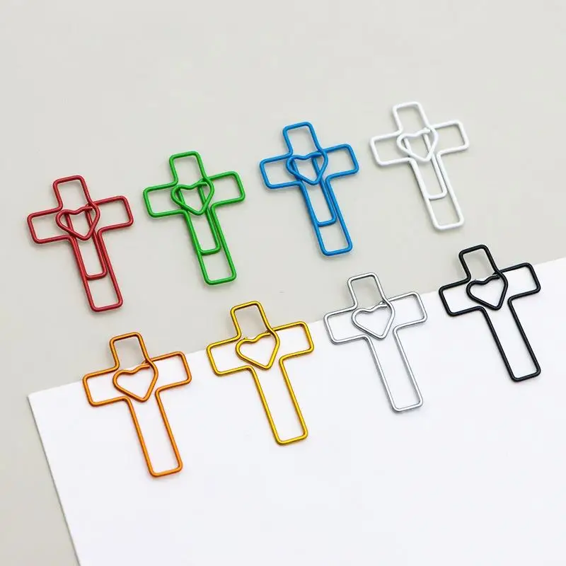 새로운 20/50Pcs 창의적 다채로운 크로스 하트 금속 북마크 클립 저널링 스크랩북 사무용품 학교 용품