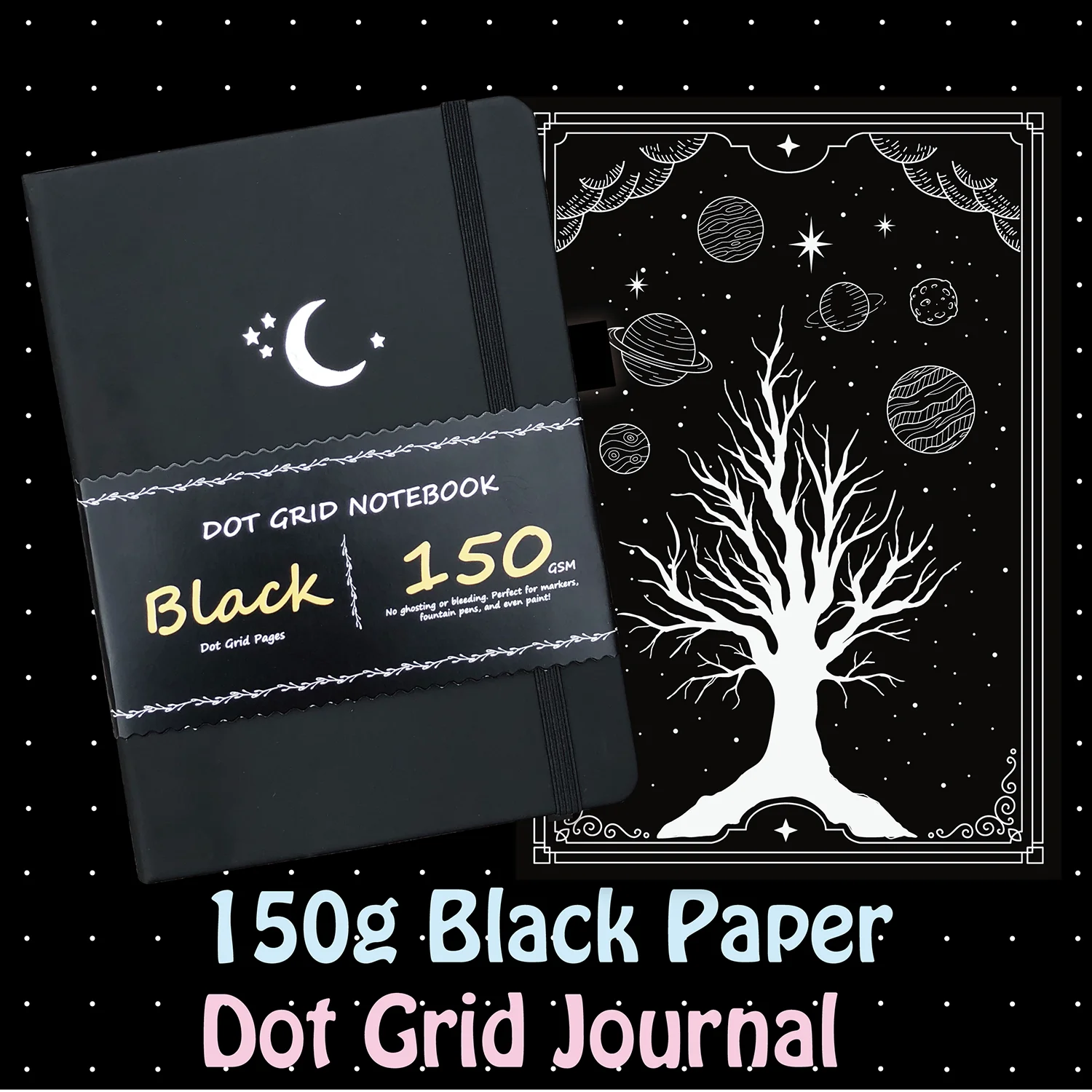 Bullet Journal Dot Grid Black Pages  Black Journal Notebook White Paper -  150gsm - Aliexpress