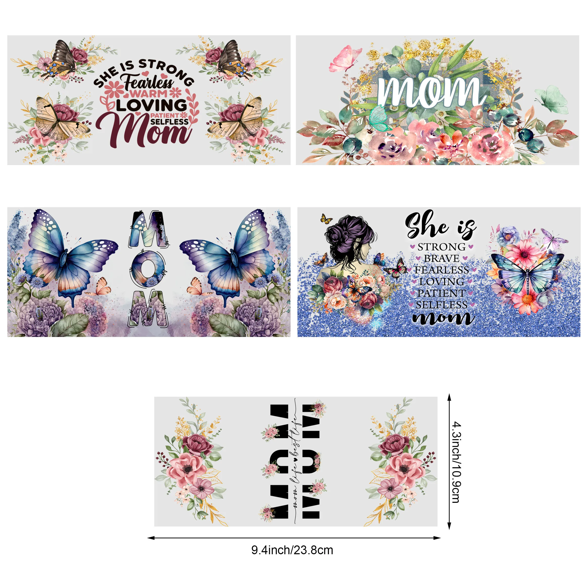 5 Sheets Mother's Day UV DTF Mug Stickers, Glass Movement DTF Transfer Stickers, Waterproof Wipe Transfer Paper for 16 oz Glass