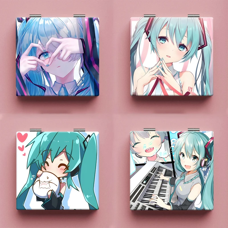 

Миниатюрные складные зеркала HatsuneMiku Idol, милые ПУ зеркальные портативные дорожные косметические зеркала для макияжа, подарок для девушки