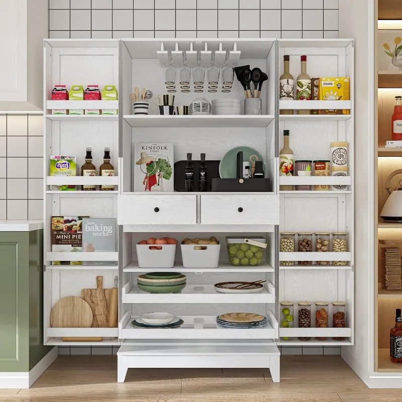 Large Kitchen Pantry Storage Cabinet, Double Door Kitchen Storage Cupboard, Freestanding Utility Storage Cabinet with Drawers 1 Large Kitchen Pantry Storage Cabinet, Double Door Kitchen Storage Cupboard, Freestanding Utility Storage Cabinet with Drawers 1