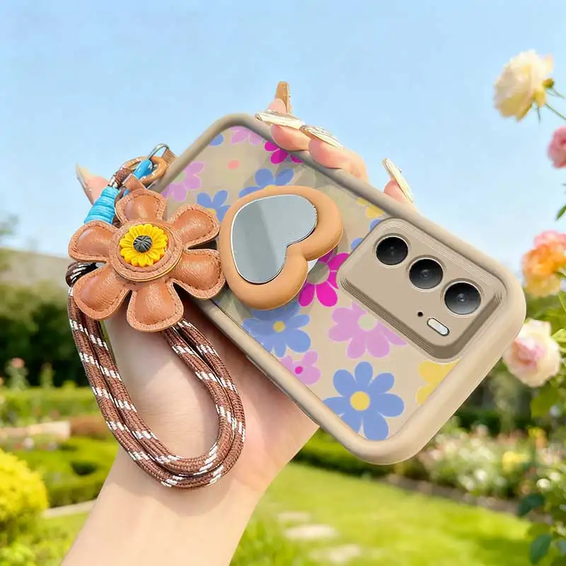 Cartoon Flower Phone Case Set with Lanyard and Craft Embellishments – 3 Piece Set