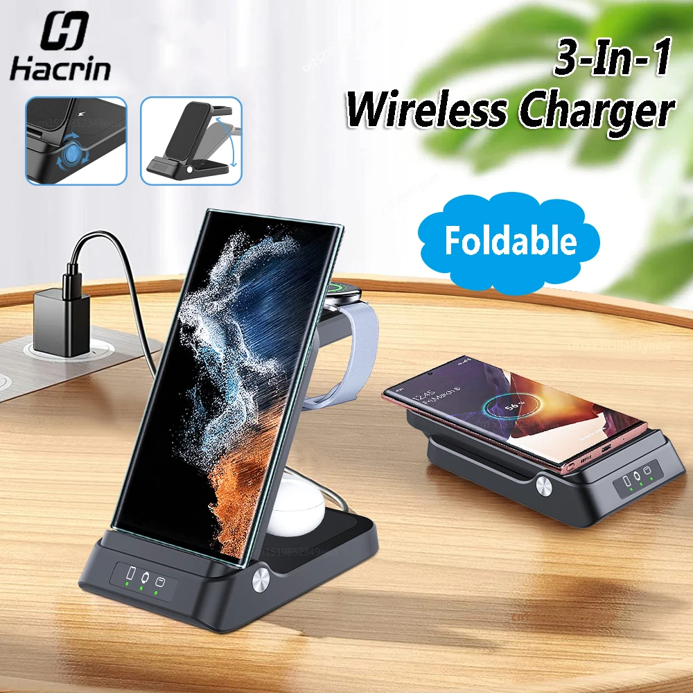 Wireless Charger Stand 3 in 1 Foldable Fast Charging Dock Station For iPhone 15 14 13 12 Samsung S23 S22 S21 Galaxy Watch
