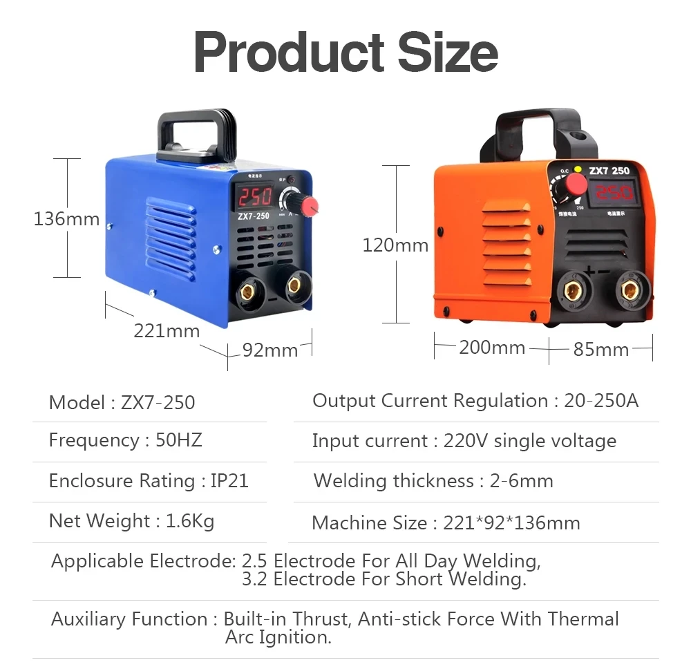 Portable MMA-250 Welding Machine Inverter ARC Electric Welder Current Adjustable Compact Welding Machine Handheld Equipment Tool