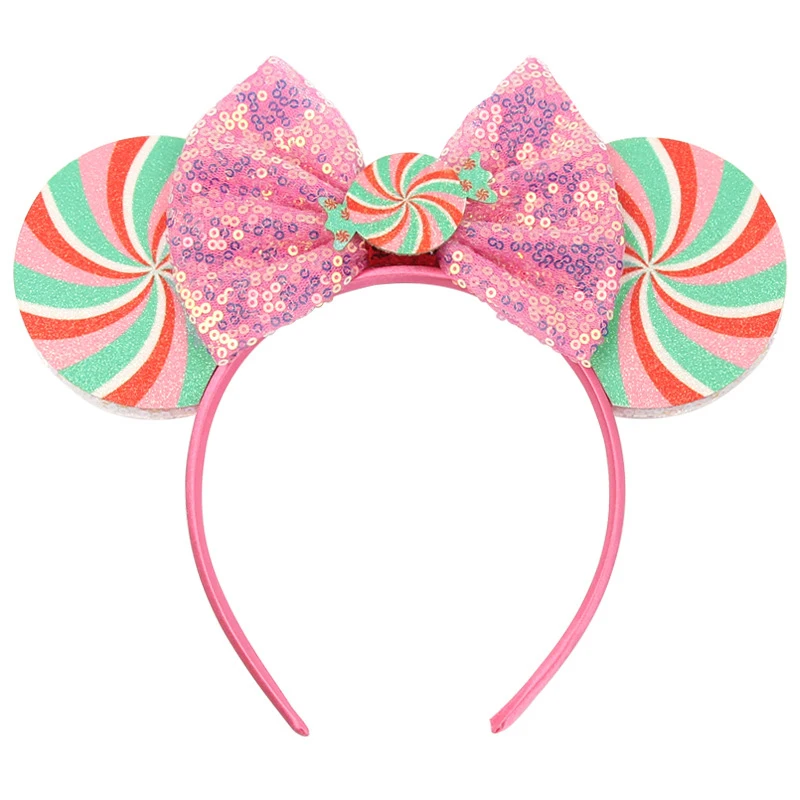 Christmas Mickey Headband Sequin Bow Ear Hair Accessories Snowman Christmas Party Dress Up Headdress