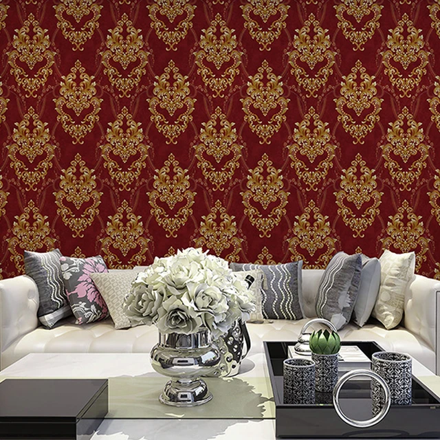 Black And White Damask Wallpaper In Room