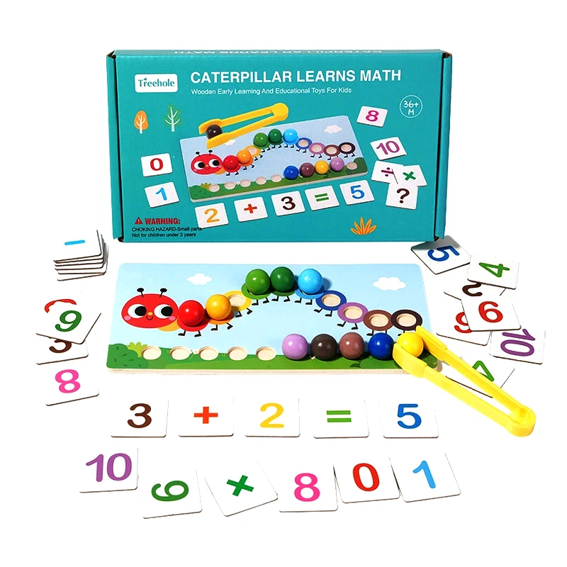 1 Set Caterpillar Calculation Clip Bead Toys Children's Montessori Color Concentration Training Educational Early Education Toys