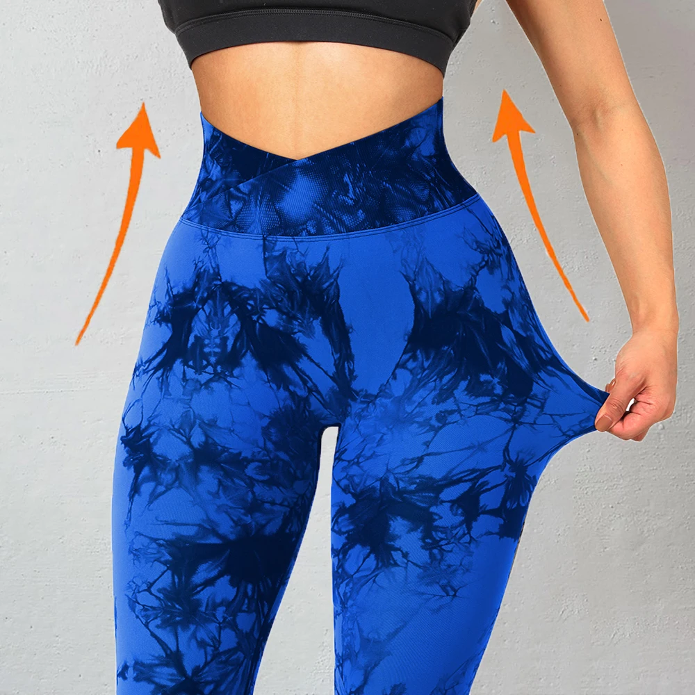 Tie Dye Yoga Leggings Workout Tie Waist Sports Leggings Seamless