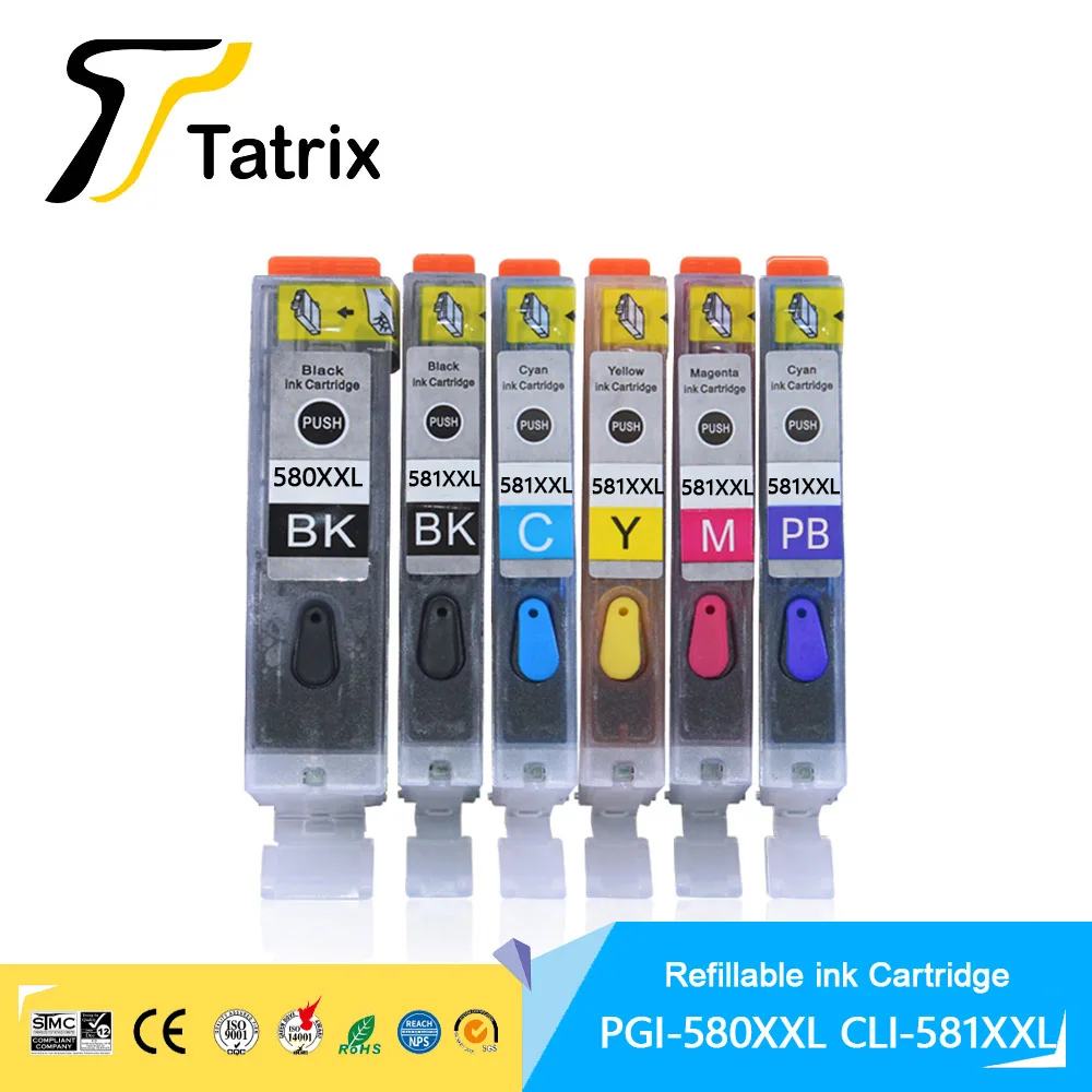 

PGI 580XXL CLI 581XXL PGI580 CLI581 Refillable Ink Cartridge for Canon PIXMA TS8150/TS8151/TS8152/TS8250/TS8251/TS8252/TS8350