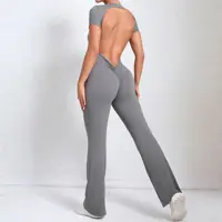 Sexy Backless Scrunch Flared Jumpsuits Women One Piece Sportswear Yoga Clothes Short Sleeve Fitness Overalls Female Sport Outfit - Image 4