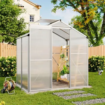 Voltsify Premium Aluminium Hobby Greenhouse with Sliding Door, Rust-Resistant Freestanding Structure, Roof Vent & Apex Design