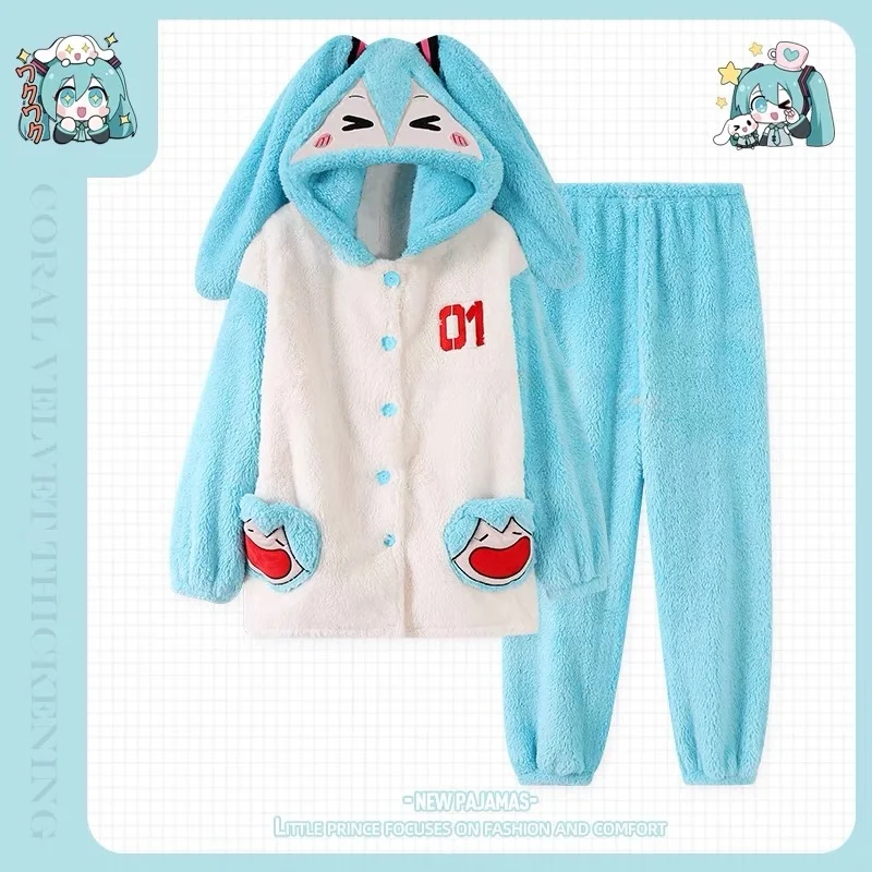 

Аниме Hatsune Miku пижамы женские Зимние коралловые бархатные утепленные пижамы Симпатичные Мультяшные Miku плюшевые бархатные домашние изделия плюшевый подарок