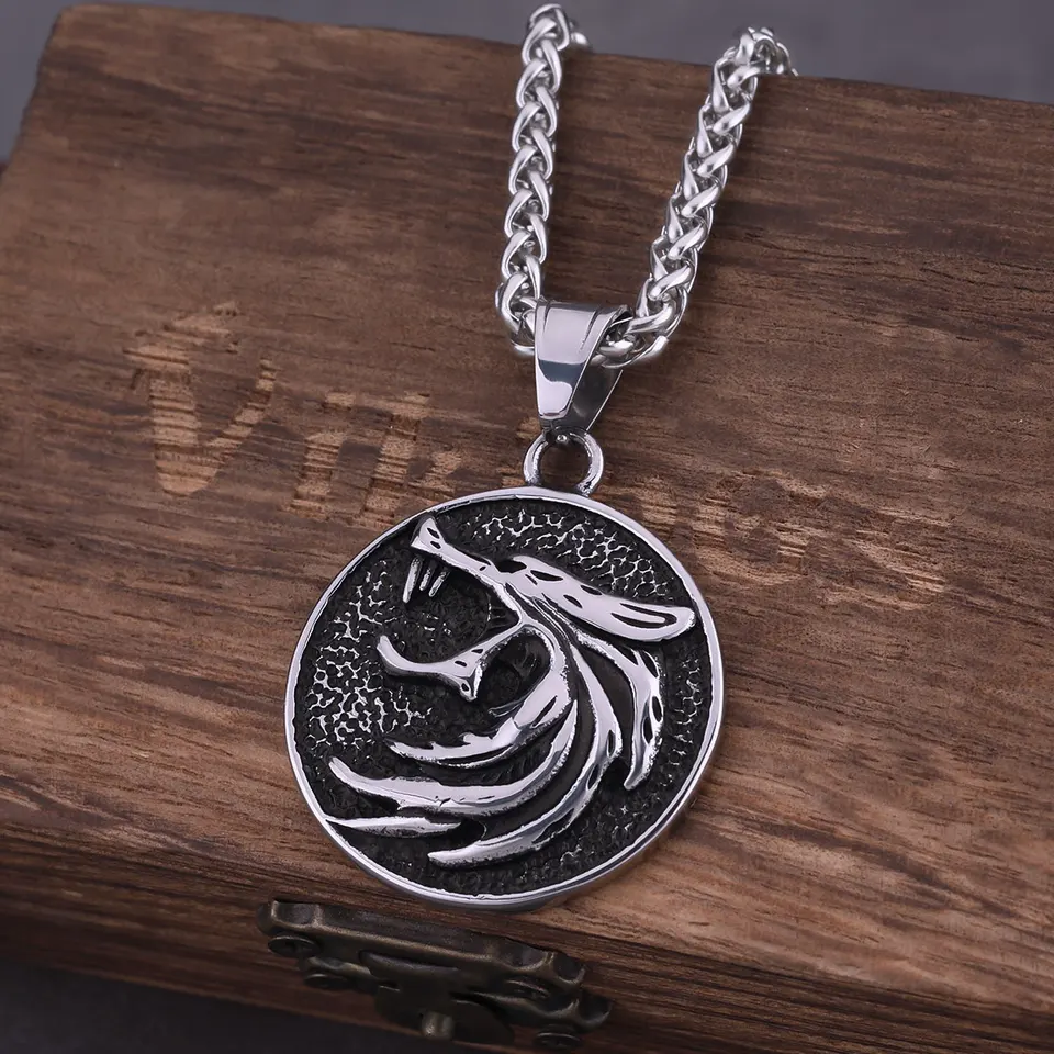 Chaîne 60cm URBIUTF Collier Homme Pendentif Tête De Loup Chaîne