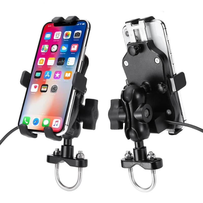 

Bike Motorcycle Phone Mount with USB Charger, Aluminum Bicycle Cell Phone Holder Rearview Mirror Fits 3.5-6.5 inch Phone