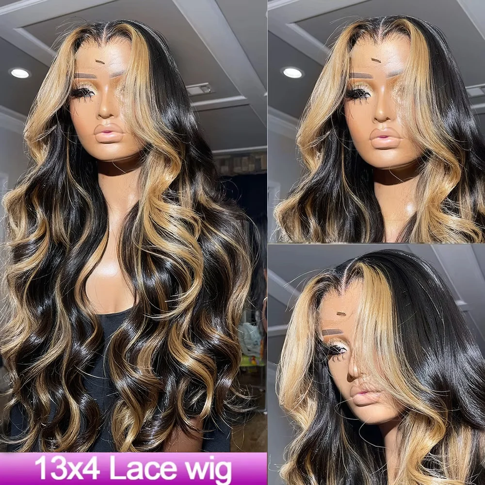 1B/27 Body Wave human hair wig 30 Inch 13x4 HD Lace Frontal Wig Ombre Blonde Highlight Brazilian Hair Front Wigs For Black Women