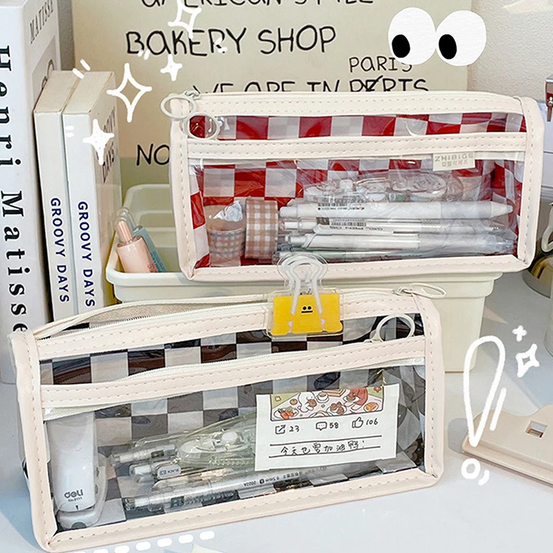 

Сетчатая Сумка для карандашей, оригинальная ручка, искусственная ручка, шахматный узор, прозрачная водонепроницаемая сумка для хранения