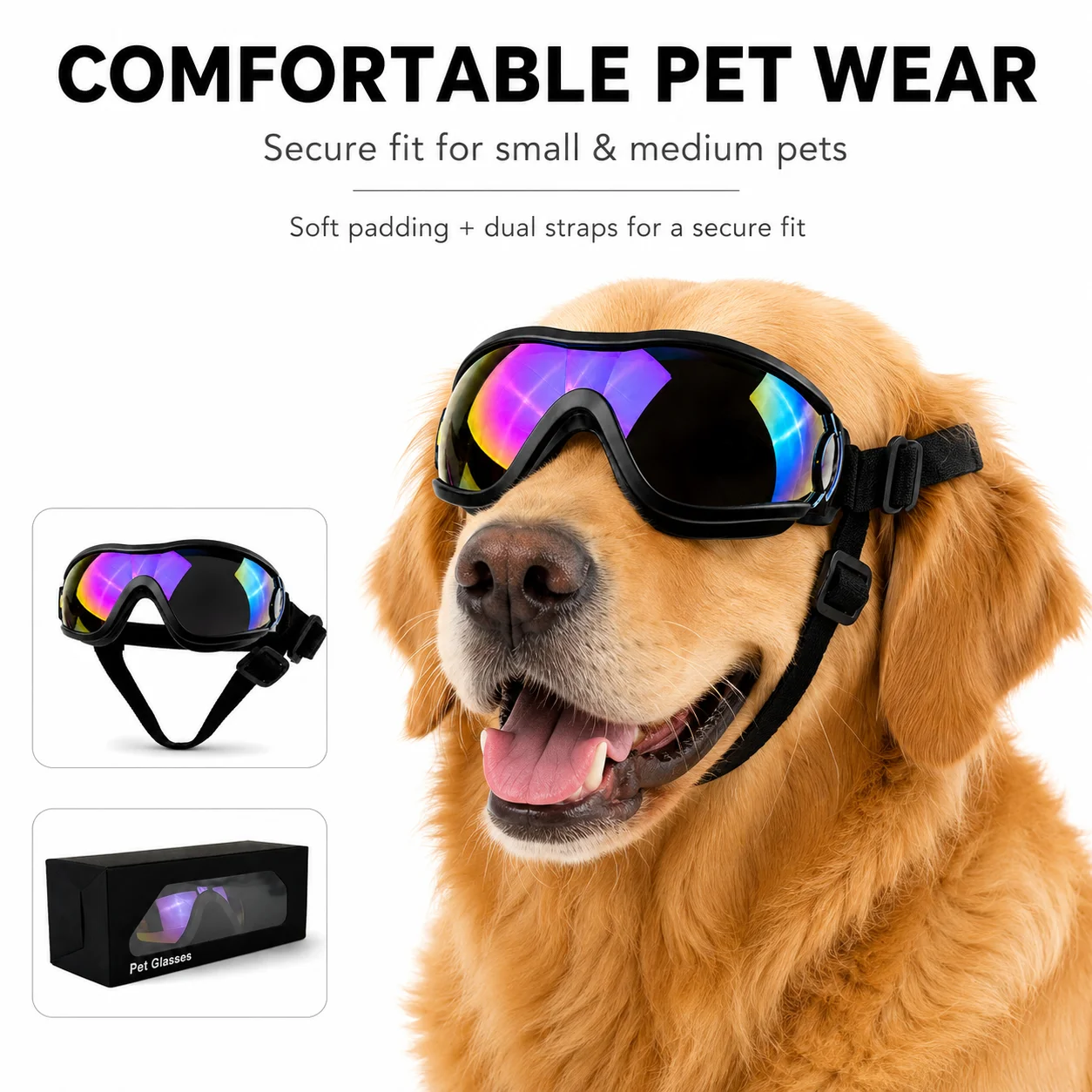 UV Protective Dog Goggles with Dual Strap & Individual Packaging - Ideal Outdoor Travel Photo Props