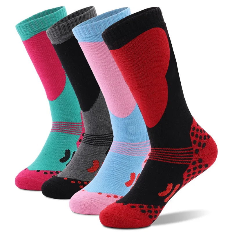 Children Ski Socks Performance Thickened Towel Sweat Absorbing Warm Outdoor Sports Mountainnering Hiking Heart Skiing Socks