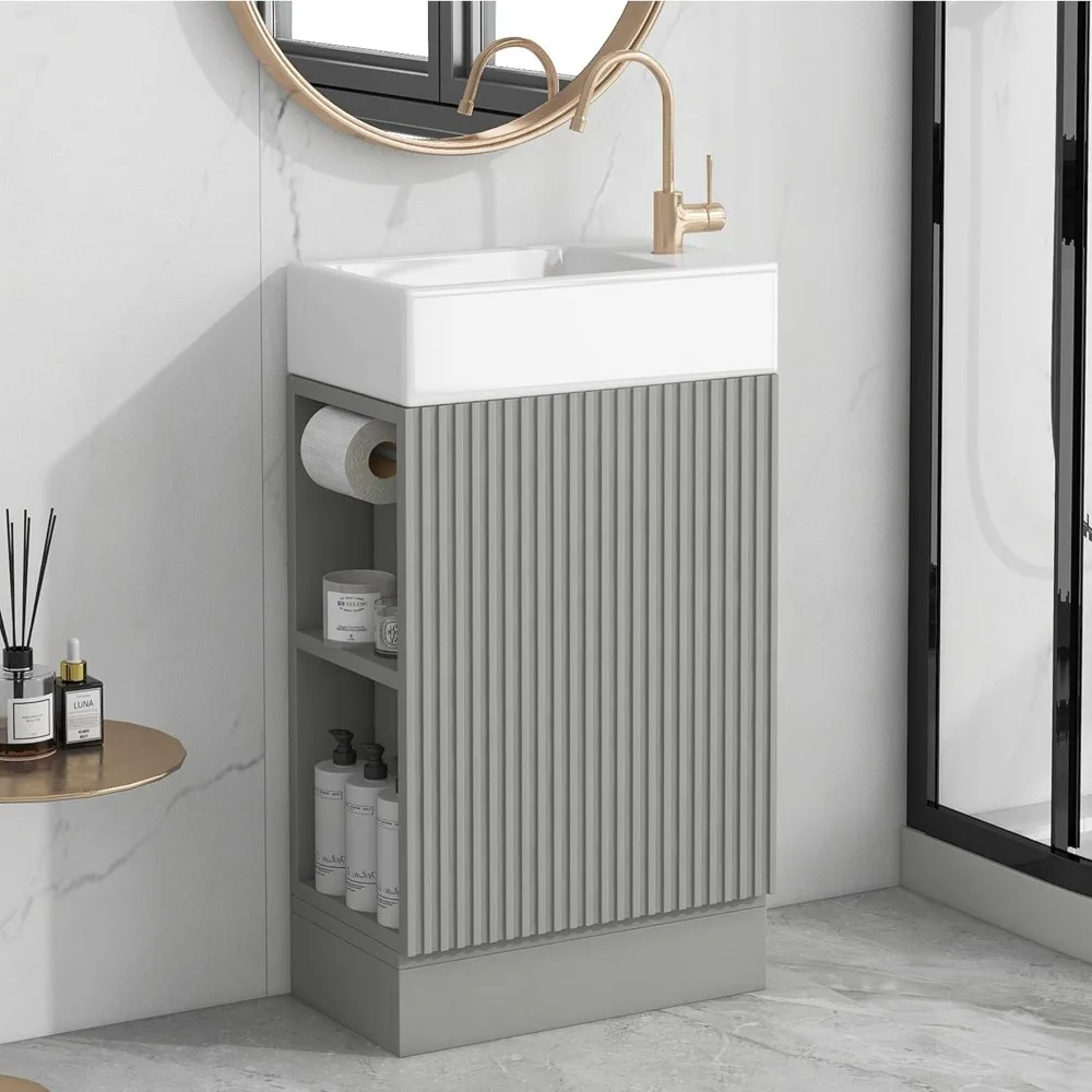 Small Bathroom Vanity Sink Freestanding Bathroom Vanity Toilet Paper Holder 1 Door Wood Cabinet