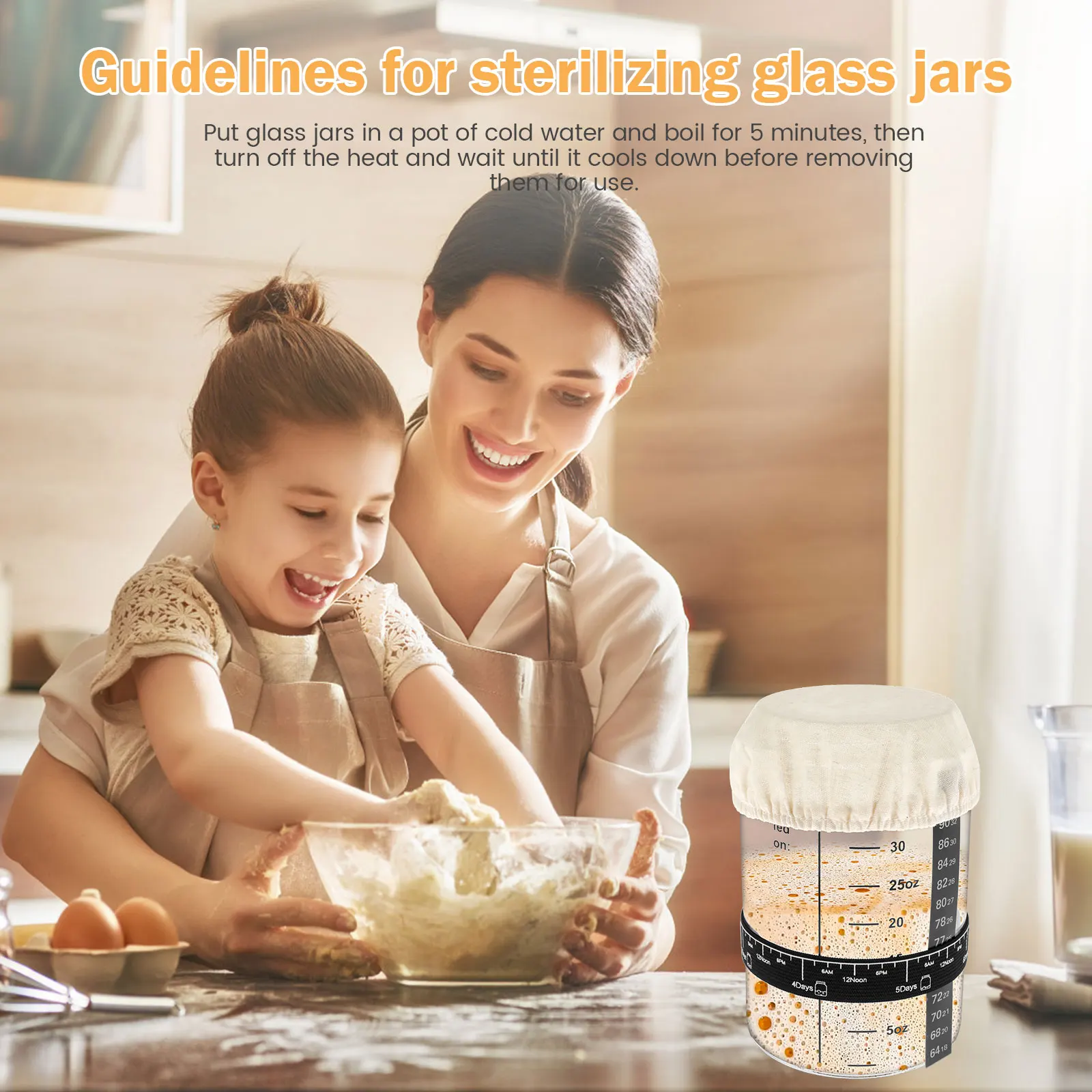 Artisan Sourdough Fermentation Jar Kit - 1000ml Wide Mouth Glass Container for Kitchen Baking and Food Storage