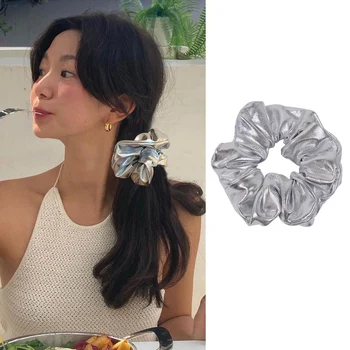Y2k Scrunchies metallo colore argento cravatta per capelli di medie dimensioni dolce semplice fascia elastica per capelli accessori per capelli donna copricapo quotidiano 1