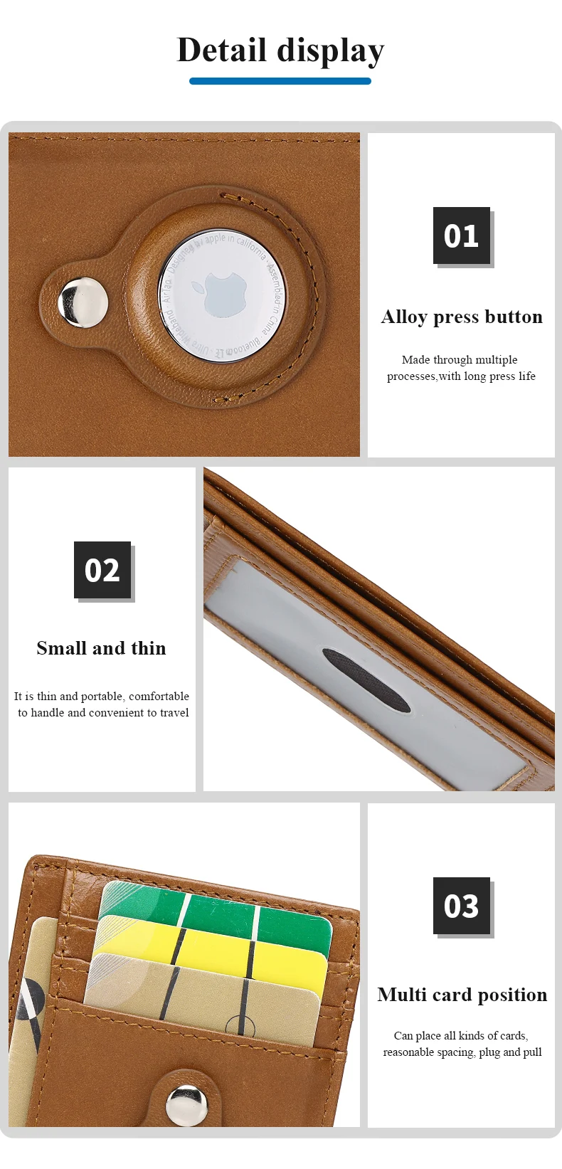 SCHLATUM Echtes Leder RFID Slim Minimalist Kartenhalter Hochwertige Apple Airtag Schutzhülle Herren Business Wallet – Detail 7