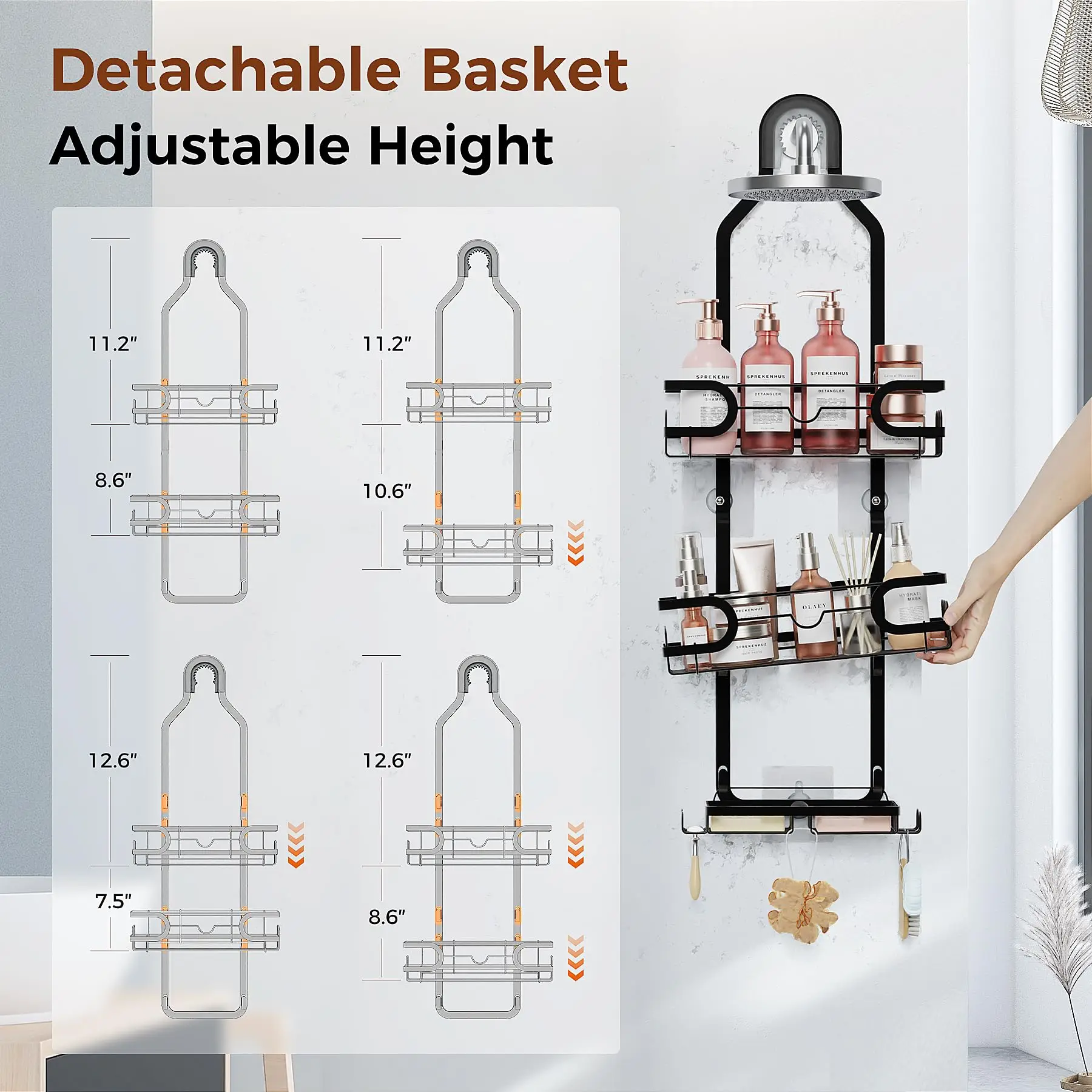 Bathroom Hanging Shower Caddy Over Shower Head,Shower Organizer Hanging with Soap Holder,Shower Storage Rack Basket with Hooks 6