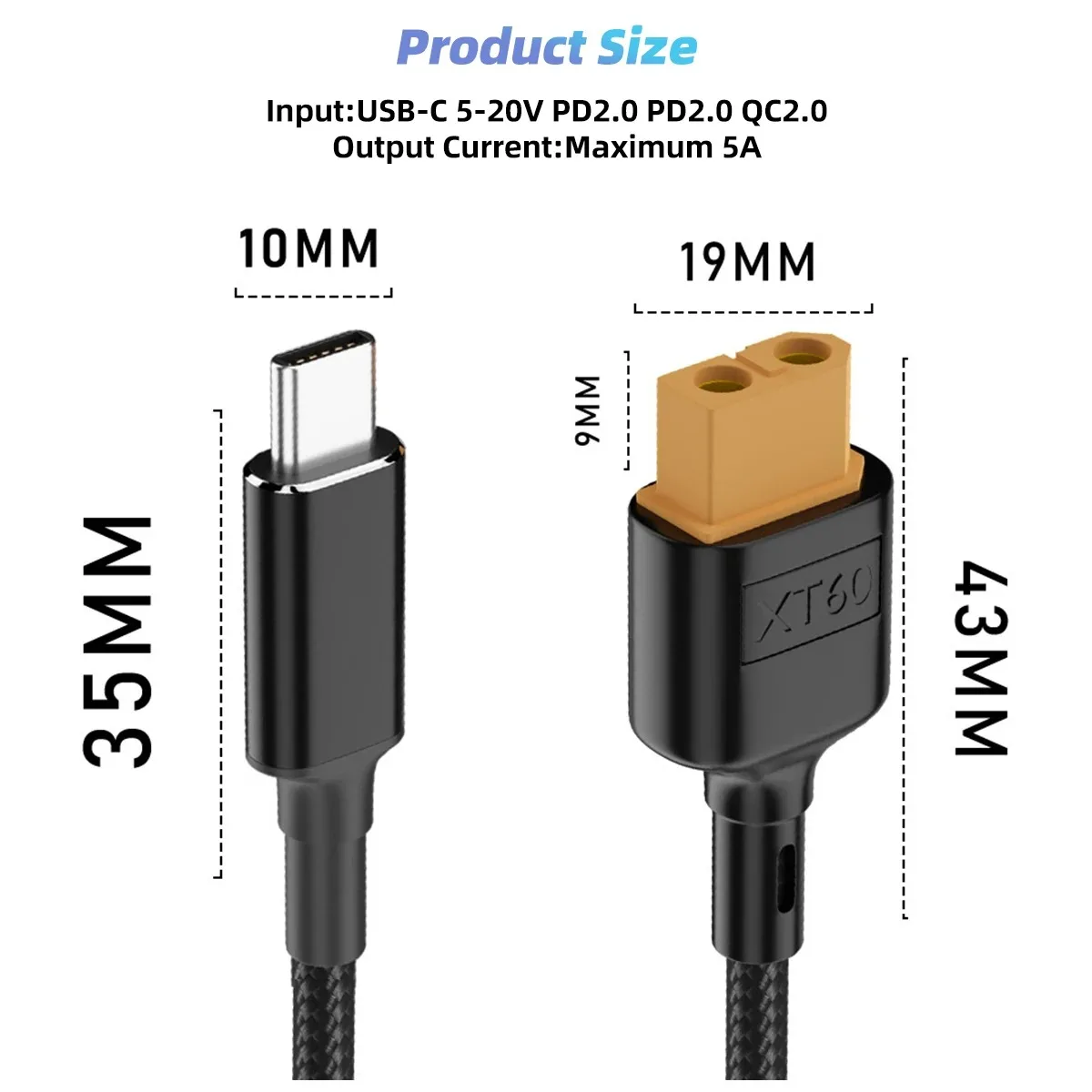 Câble chargeur USB-C vers XT60 pour drone, adaptateur batterie 1.73€