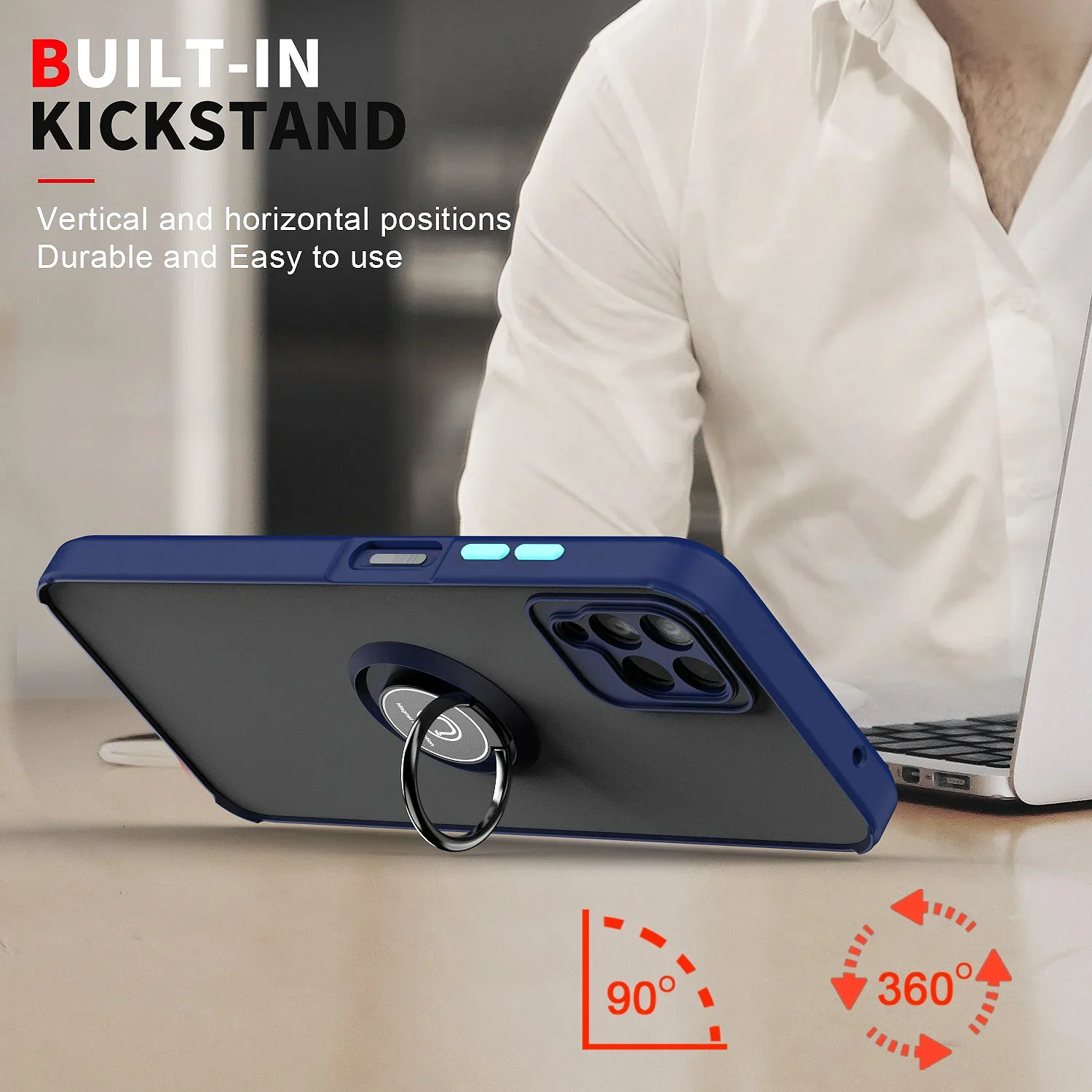 Armored Matte Case with Magnetic Ring Holder and Stand - Shockproof Protection Cover