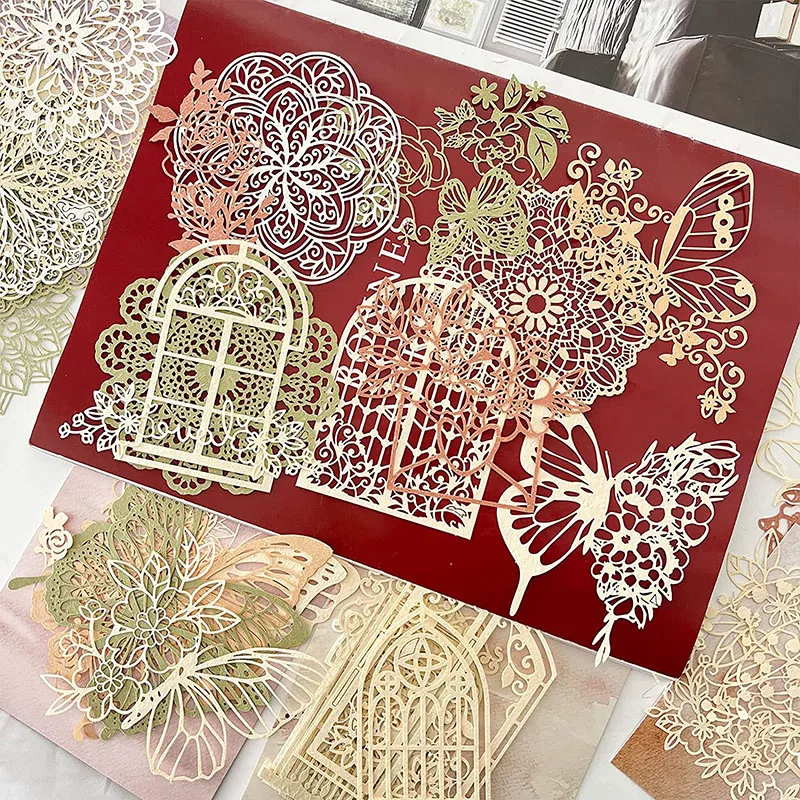 

40PCS Cutout Lace Vintage Scrapbook Paper Scrapbooking Supplies Aesthetic Flower Window Series Decorative Papers Junk Journal