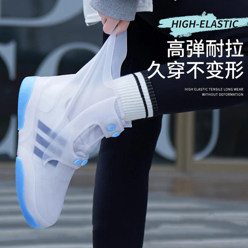 Shoe Waterproof Cover Men Women Rain Shoes New Blue Overshoes Washable Portable Big Open TPE Shoe Cover Button Durable Galoshes shoe covers