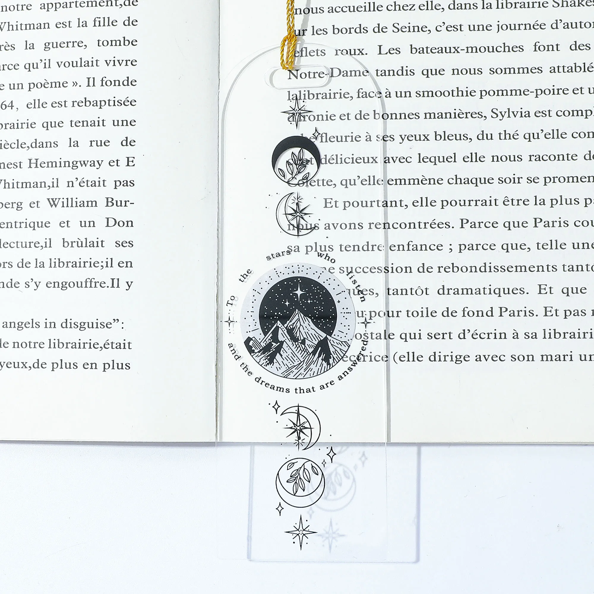 Acotar Gothic Clear Feather Moon Star Pattern Acrylic Bookmark Book Accessories for Women Readers Book Lovers Fantasy Gifts